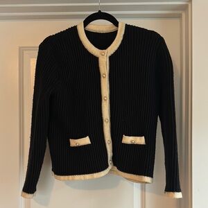 Black and Cream Cardigan with Pearl Buttons